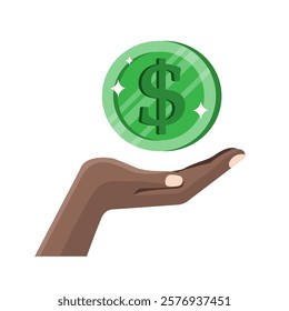 Green dollar symbol floating above a hand representing financial success