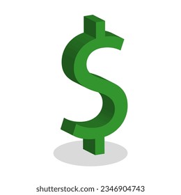 Green dollar symbol. Realistic 3d design. Vector illustration. EPS 10.