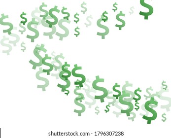 Green dollar symbols scatter currency vector background. Forex pattern. Currency token dollar money isolated elements wallpaper.