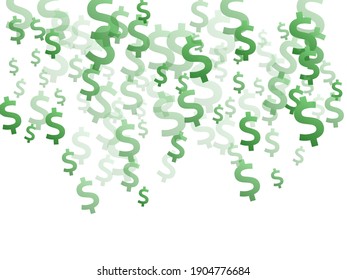 Green dollar symbols scatter currency vector illustration. Finance pattern. Currency token dollar money isolated signs graphic design.