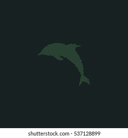 Green dolphin vector silhouette created from dots