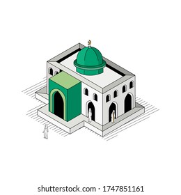 Moschee der grünen Kuppel - Isometrisches Flachbild - Illustration
