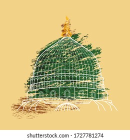 Green Dome of Prophet Mosque in Abstract Vector Illustration Art
