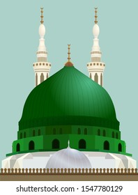 green dome of prophet mosque editable element vector. or islamic themed greeting card