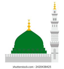 Grüne Kuppel der Moschee des Propheten oder Nabawi-Moschee und Minarette geeignet für Mawlid Al Nabi und Isra Miraj Dekoration.