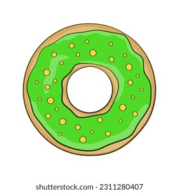 Green donut. Cartoon. Vector illustration. Isolated on white background