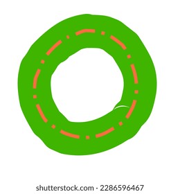 green donut on white background. This donut has a pink colored topping