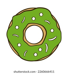 Green donut. St. Patrick's Day. Cartoon flat icon. Vector illustration. Isolated on white background