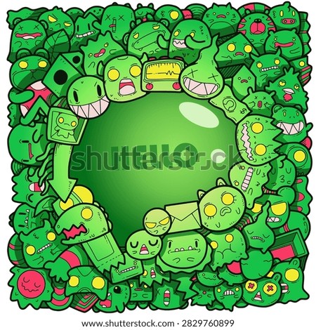 Green doodle art around bubble chat hello vector