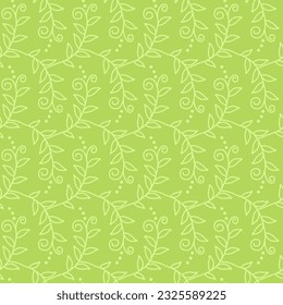green doodle branch with leaf and circle seamless pattern background. vector abstract.