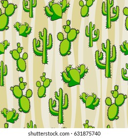 Green doodle cactus. Seamless vector background.