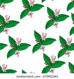 Green doodle seamless of Tatar honeysuckle. hand drawn nature blob brush seamless for your design