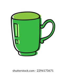 Green doodle style tea cup isolated on white background.