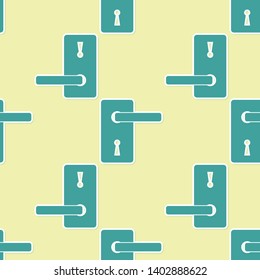 Green Door handle icon isolated seamless pattern on yellow background. Door lock sign. Vector Illustration