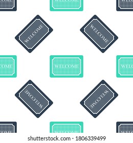 Green Doormat with the text Welcome icon isolated seamless pattern on white background. Welcome mat sign. Vector.