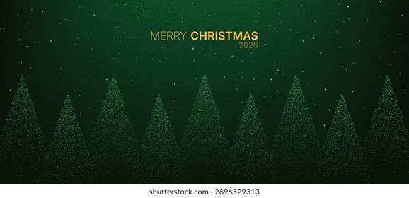 Árbol de Navidad de punto verde con fondo abstracto del bosque para la tarjeta de felicitación de las Navidades felices y la celebración festiva del año nuevo 2026.