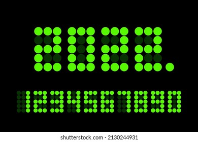 Green dot digital screen number. Led seven segment. Isolated vector