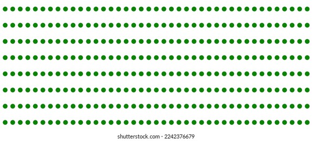 Green dot pattern on white background. Straight dot pattern for backdrop and wallpaper template. Simple classic polka dot lines with repeat stripes texture. Polka background, vector illustration