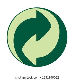 Símbolo de ponto verde (reciclagem) na escala e cor originais.