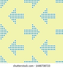 Green Dots arrow icon isolated seamless pattern on yellow background. Halftone arrow. Dotted arrow sign.  Vector Illustration