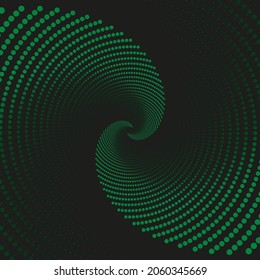 Espiral de fondo de puntos verdes. Antecedentes abstractos. Ilustración vectorial.