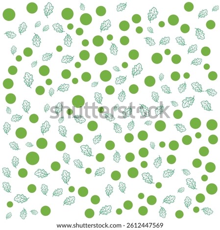 Green Dots and Leaves Outline Pattern on White Background