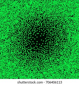 Green dots on dark background. Abstract Radial Gradient, Circle halftone Dots, Green Dotwork Engraving Pattern, Fine Radial Gradient For Your Design. Vector Illustration.