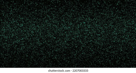 Green dots texture with noise effect. Abstract halftone background. Vector glitch backdrop. Digital screen with matrix or binary code.