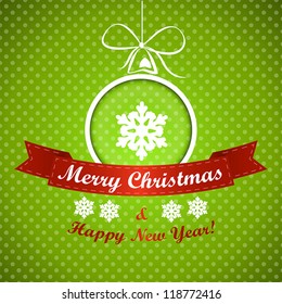 green dotted christmas background with ball. christmas card.