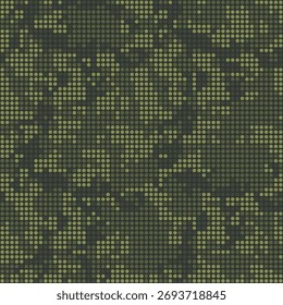 Green dotted seamless camouflage pattern. Urban pixel camo, halftone texture. Military  style background. Vector digital wallpaper