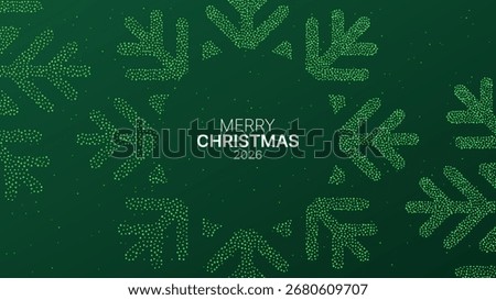 Green dotted snowflake pattern in a festive design. Merry Christmas 2026 concept for winter holiday banner or greeting card template.