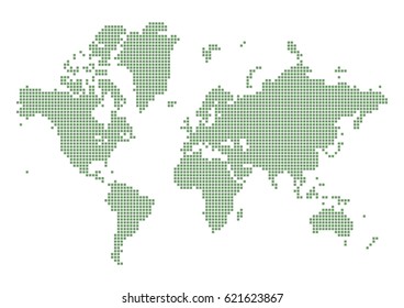 Green dotted world map. Countries from dots concept