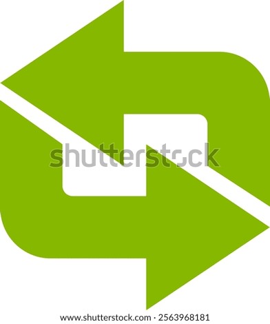 Green double arrows rotating in opposite directions, symbolizing concepts of exchange, sharing, and continuous circular processes, creating a sense of flow and connection