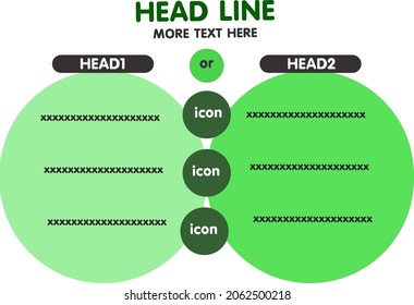 green double circle concept, comparison infographic template design with illustration, choosing the best content