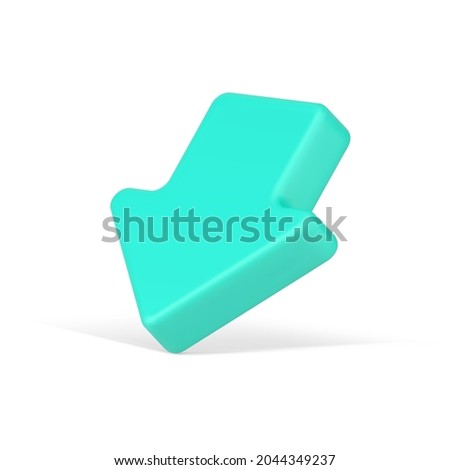 Green down arrow 3d icon. Minimalistic movement symbol. Indicator of decline in business and economy. Volumetric cursor pointer to find desired web software function. Realistic isolated vector
