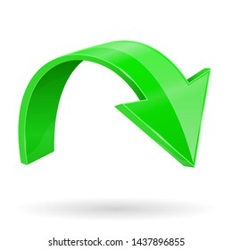 Green down arrow. 3d shiny web icon. Vector illustration on white background