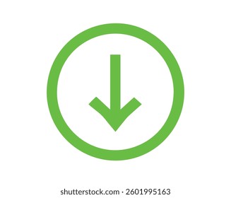 Green Down Arrow in Black Circle – Navigation and Direction Symbol or icon Vector EPS File.