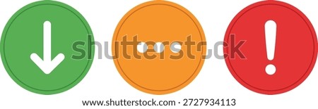 Green down arrow orange ellipsis red exclamation mark three dots alert