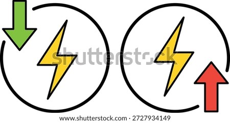 Green down arrow and red up arrow with yellow lightning bolt green arrow red arrow