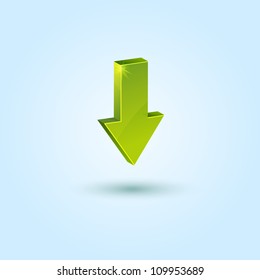 Green down arrow symbol isolated on blue background. This vector icon is fully editable.
