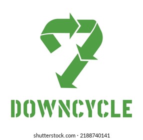 Green Downcycle logo pointing down to text below it.  Transparent background. Isolated on white layer.
