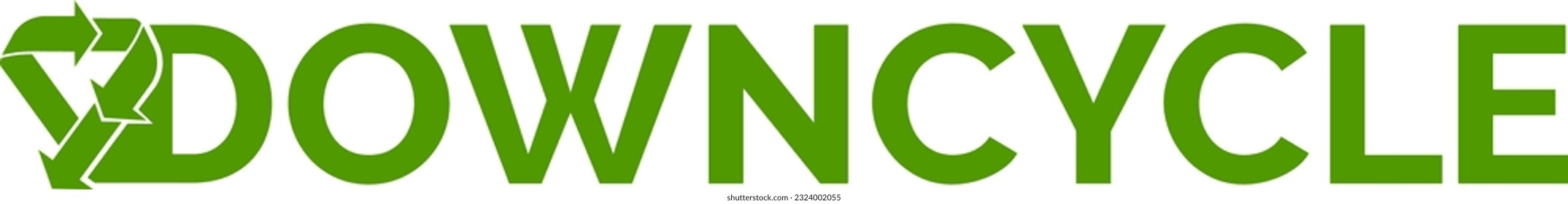 Green downcycle text or word with the symbol.