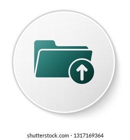 Green Download arrow with folder icon isolated on white background. Green circle button. Vector Illustration