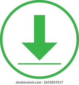 Green Download Arrow Icon, Data Transfer Symbol