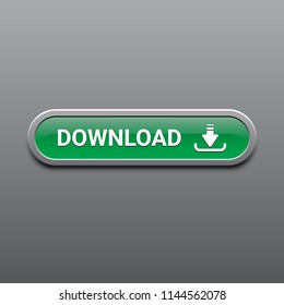 Green Download button with Down arrow bottom icon glossy design with shadow for UI UX, website, mobile application, Vector EPS10 isolate on white background