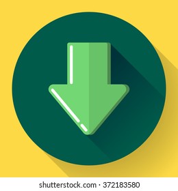 Green Download icon and button. Round Load symbol. Flat design style.