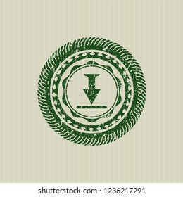 Green download icon inside distressed rubber texture
