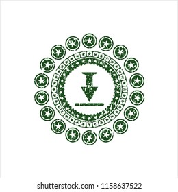 Green download icon inside rubber seal