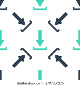 Green Download icon isolated seamless pattern on white background. Upload button. Load symbol. Arrow point to down. Vector.