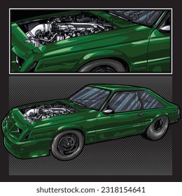 green drag race illustration isolated in black background for poster, t-shirt, graphic design, business element and card